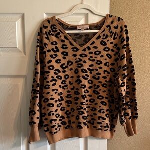 Philosophy Tan and Black Leopard V-Neck Sweater
